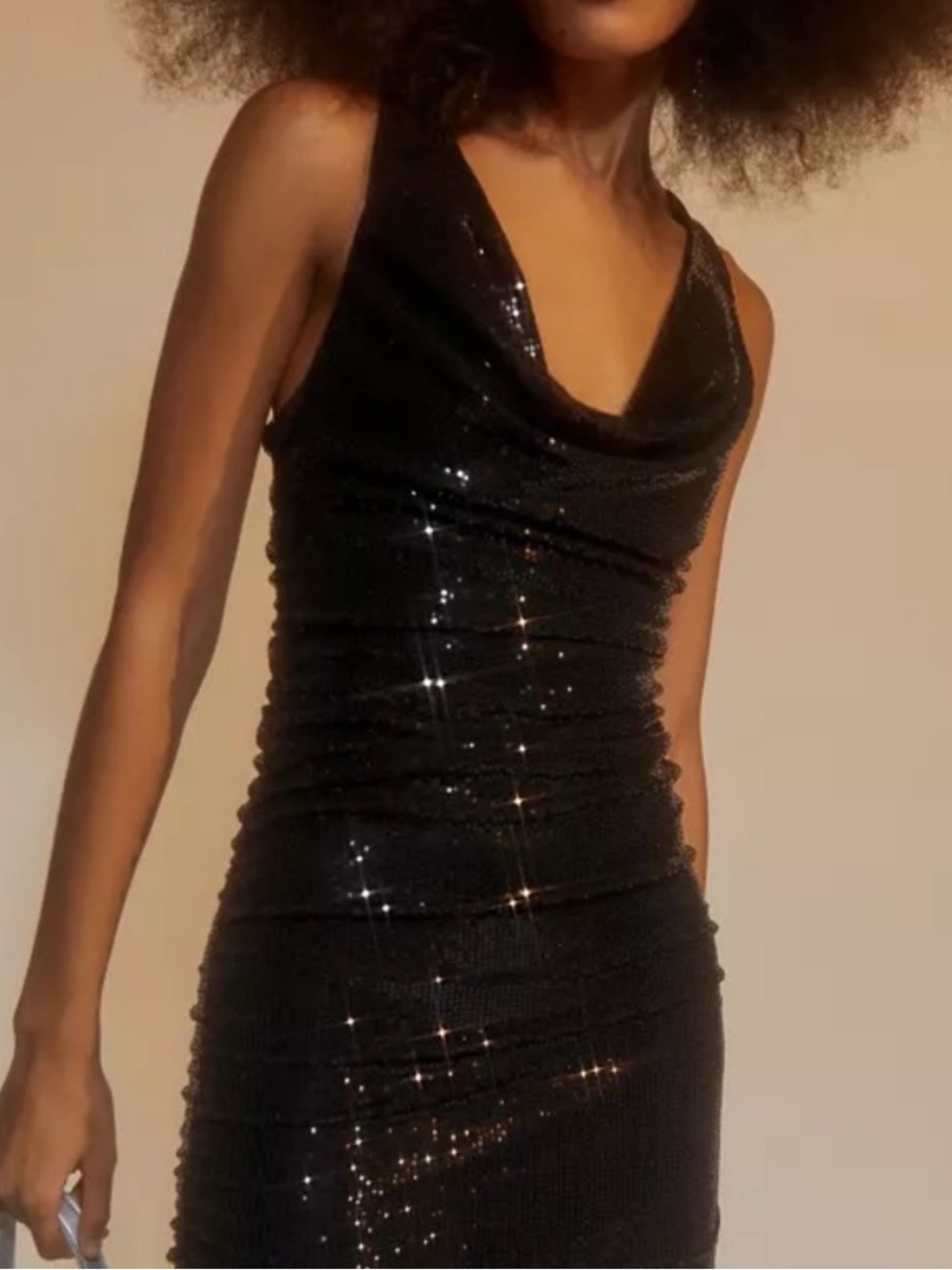 Urban Outfitters Black Sequin Cowl Mini Party Dress